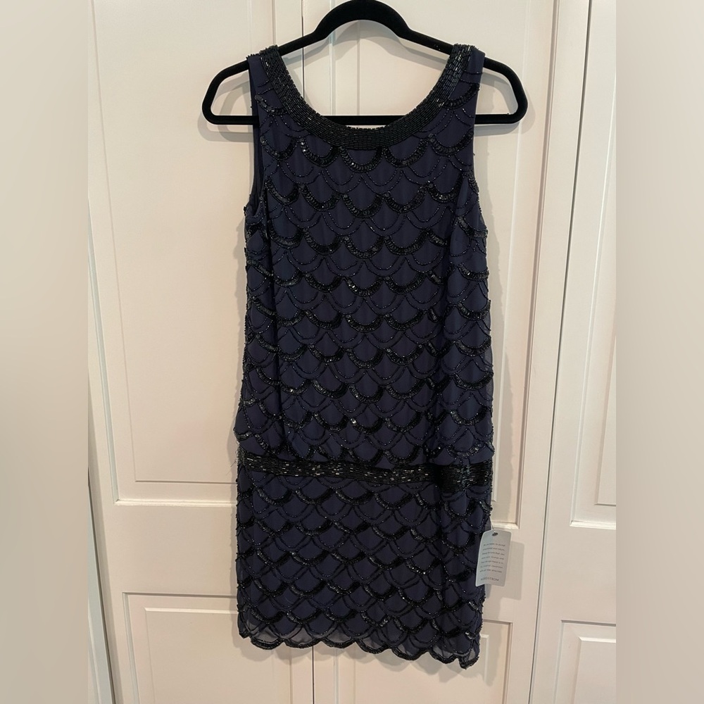 Nordstrom Adrianna Papell Navy Beaded Mini Dress